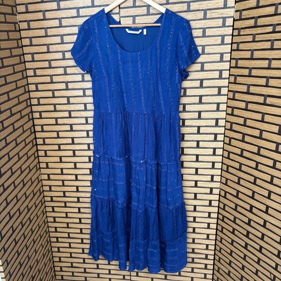Soft Surroundings Blue Kara Shimmer Dress Size Medium Petite - Picture 3 of 9